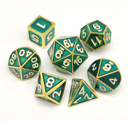 O RPG verde do metal do poliedro corta portátil com empacotamento excelente da caixa de presente