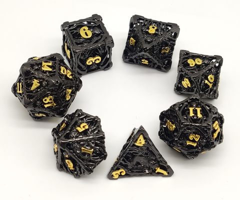 O metal portátil inodoro dos dados de DND, mão cinzelou dados pretos do RPG