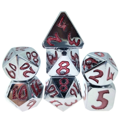 Conjunto multiuso de dados de metal minúsculos dados poliédricos vermelhos para masmorras e dragões vermelho prateado