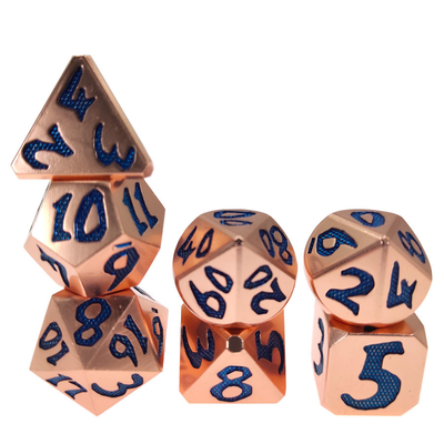 Ouro afiado afiado do zinco dos dados do RPG do OEM do grupo poliédrico azul dos dados do RPG da personalização dos dados