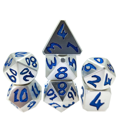 Conjunto de dados poliédricos atóxicos de 7 peças de metal verde brilhante por atacado Material azul claro