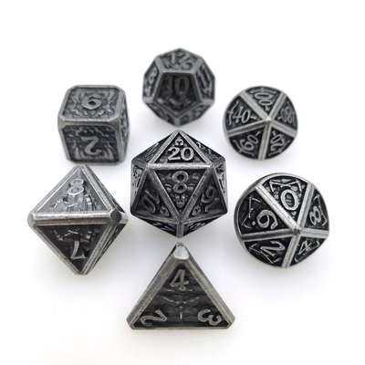 Dados de RPG de metal resistente antidesgaste Cuprum Conjunto de dados poliédricos preto e branco