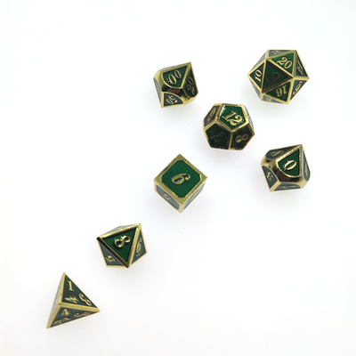 Os dados extravagantes do metal ajustaram dados antiusura do jogo de 7 partes ajustaram o verde poliédrico da porca jovem do desgaste