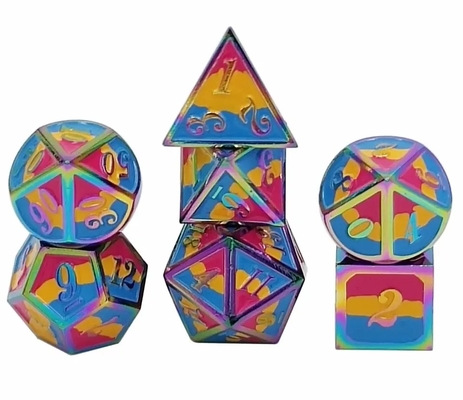 16mm RPG Liso Metal Dice Custom DND Logo Rainbow Game Set
