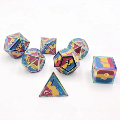 16mm RPG Liso Metal Dice Custom DND Logo Rainbow Game Set