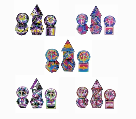 16mm RPG Liso Metal Dice Custom DND Logo Rainbow Game Set
