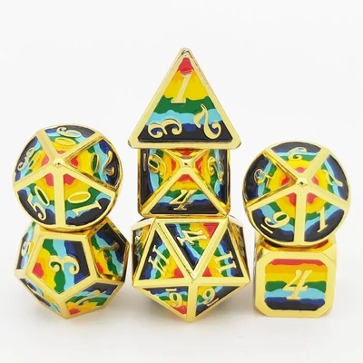 16mm RPG Liso Metal Dice Custom DND Logo Rainbow Game Set