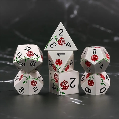 Dados HD gravados Rosa Vermelha Electroplated Silver Metal Dice Para Jogo de RPG