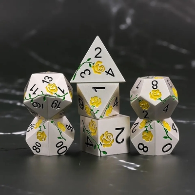 Dados HD gravados Rosa Vermelha Electroplated Silver Metal Dice Para Jogo de RPG