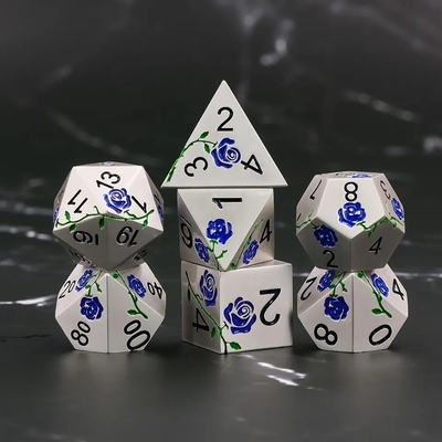 Dados HD gravados Rosa Vermelha Electroplated Silver Metal Dice Para Jogo de RPG