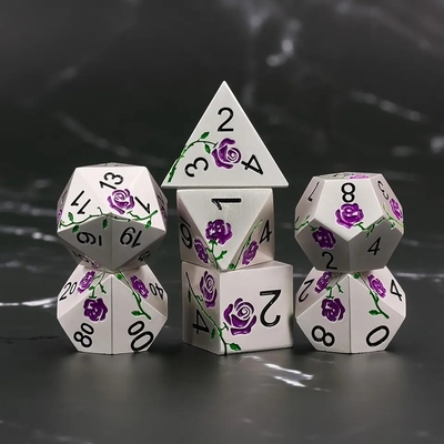 Dados HD gravados Rosa Vermelha Electroplated Silver Metal Dice Para Jogo de RPG