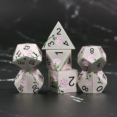 Dados HD gravados Rosa Vermelha Electroplated Silver Metal Dice Para Jogo de RPG