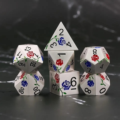 Dados HD gravados Rosa Vermelha Electroplated Silver Metal Dice Para Jogo de RPG