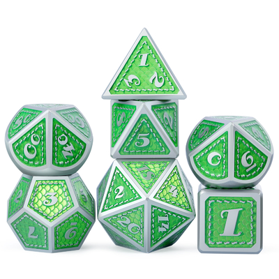 Dragon Scale Solid Metal Dice Set Multicolor DND RPG Cores Brilhantes