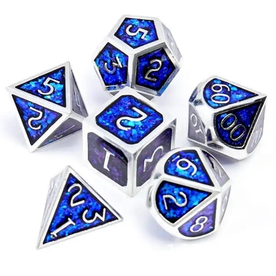 Shining Golden Powder Solid Metal Dice Set Jogo de Tabuleiro Dragon And Dungeon DND RPG