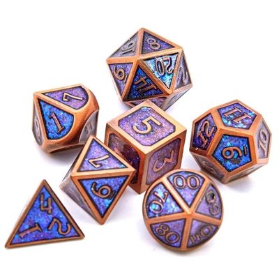 Shining Golden Powder Solid Metal Dice Set Jogo de Tabuleiro Dragon And Dungeon DND RPG