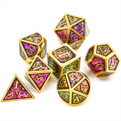 Shining Golden Powder Solid Metal Dice Set Jogo de Tabuleiro Dragon And Dungeon DND RPG