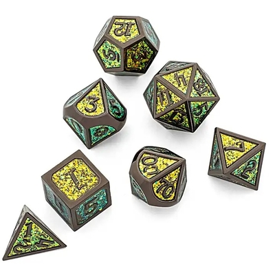 Shining Golden Powder Solid Metal Dice Set Jogo de Tabuleiro Dragon And Dungeon DND RPG