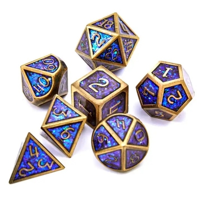 Shining Golden Powder Solid Metal Dice Set Jogo de Tabuleiro Dragon And Dungeon DND RPG