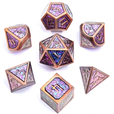 Shining Golden Powder Solid Metal Dice Set Jogo de Tabuleiro Dragon And Dungeon DND RPG