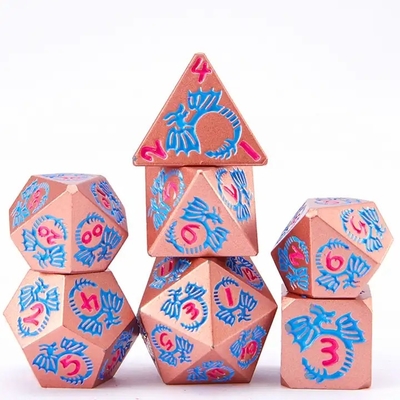 Multi-facetado conjunto de dados de metal sólido DND RPG colorido jogo de tabuleiro Dragão Voador Crucho
