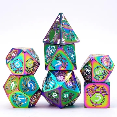 Multi-facetado conjunto de dados de metal sólido DND RPG colorido jogo de tabuleiro Dragão Voador Crucho