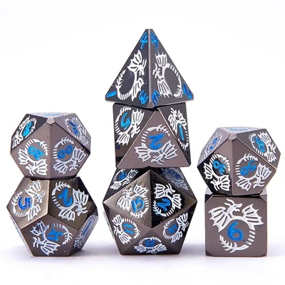 Multi-facetado conjunto de dados de metal sólido DND RPG colorido jogo de tabuleiro Dragão Voador Crucho