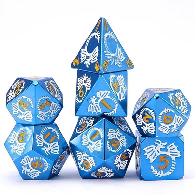 Multi-facetado conjunto de dados de metal sólido DND RPG colorido jogo de tabuleiro Dragão Voador Crucho
