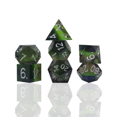 Conjunto de dados digitais de resina verde, multifacetado, para tablets, jogos de dados#rpg#dnd#coc