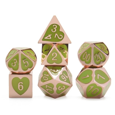 Green Peach Heart Metal Multi-Flag RPG Dice Set Dnd Coc Estilo de luxo