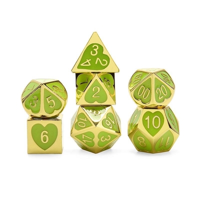 Green Peach Heart Metal Multi-Flag RPG Dice Set Dnd Coc Estilo de luxo
