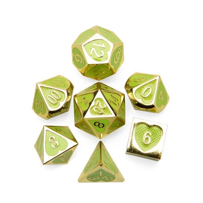 Green Peach Heart Metal Multi-Flag RPG Dice Set Dnd Coc Estilo de luxo
