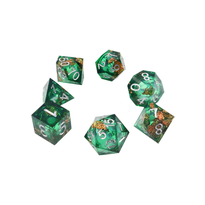 Jogo de mesa multifacetado de resina natural de papel de alumínio verde ouro Dice Border Gate
