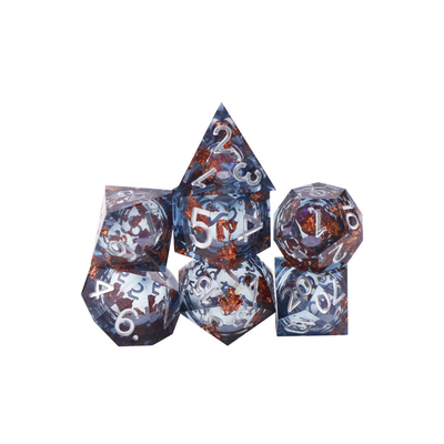 Jogo de mesa multifacetado de resina natural de papel de alumínio cinza ouro Dice Border Gate