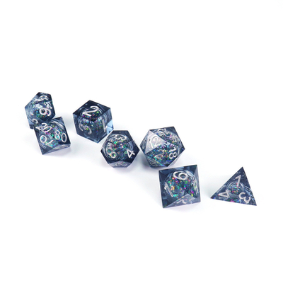 Glitter azul-cinzento líquido resina natural multi-face dados suíte dragão e masmorra dnd dados