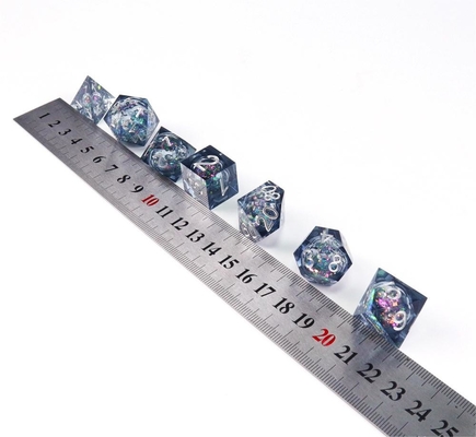 Glitter azul-cinzento líquido resina natural multi-face dados suíte dragão e masmorra dnd dados