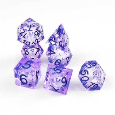 Púrpura, areia de fluxo branca, número céu, resina, jogo de dados multifacetado, suíte de dados Dragon and Dungeon City Dnd.