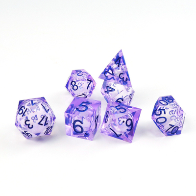 Púrpura, areia de fluxo branca, número céu, resina, jogo de dados multifacetado, suíte de dados Dragon and Dungeon City Dnd.