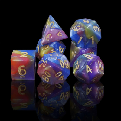 Três cores de resina de mármore Rpg dados com logotipo universal
