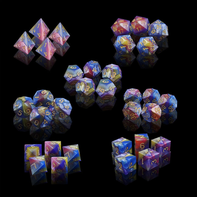 Três cores de resina de mármore Rpg dados com logotipo universal