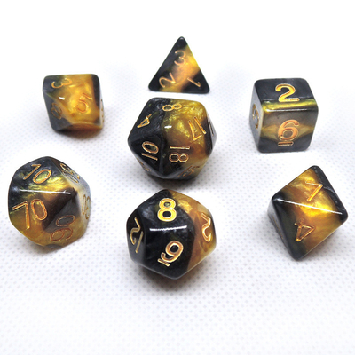 Yellow and Black Marble Resin RPG Dice Descrição