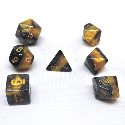 Yellow and Black Marble Resin RPG Dice Descrição