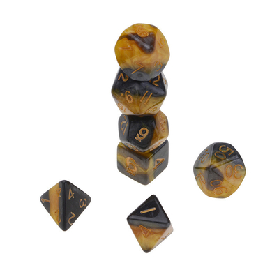 Yellow and Black Marble Resin RPG Dice Descrição