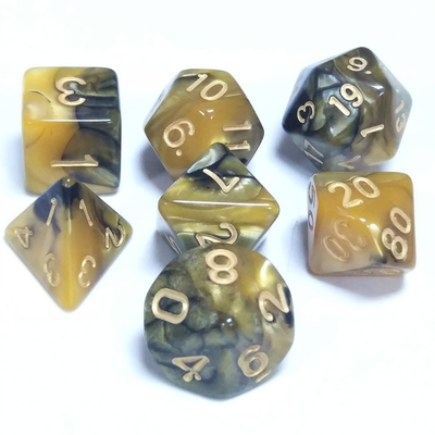 Yellow and Black Marble Resin RPG Dice Descrição