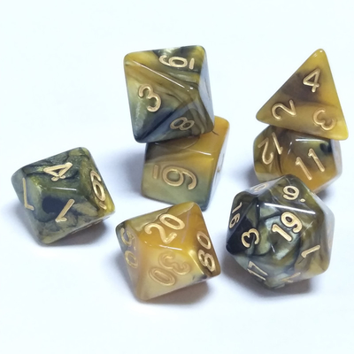 Yellow and Black Marble Resin RPG Dice Descrição