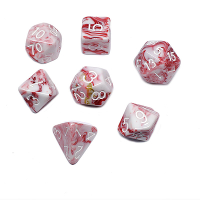 O personagem de resina de minério branco e vermelho joga um fato de dados multi-noodle Dragão e Dungeon dnd dados