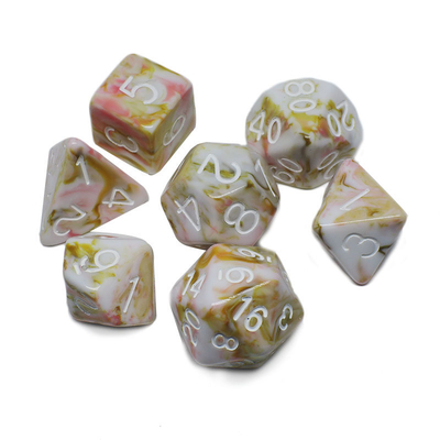 O personagem de resina de minério branco e vermelho joga um fato de dados multi-noodle Dragão e Dungeon dnd dados