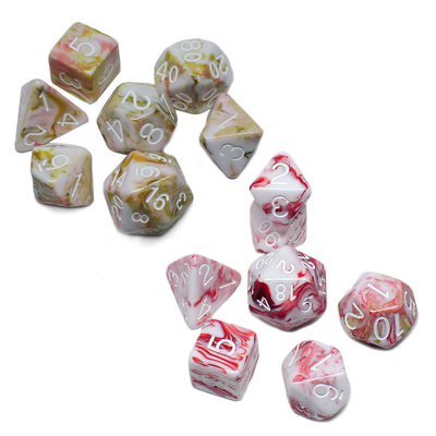 O personagem de resina de minério branco e vermelho joga um fato de dados multi-noodle Dragão e Dungeon dnd dados