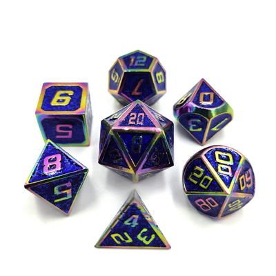 Flash Powder Metal Multi Face Role Jogar dados Set Caracter azul