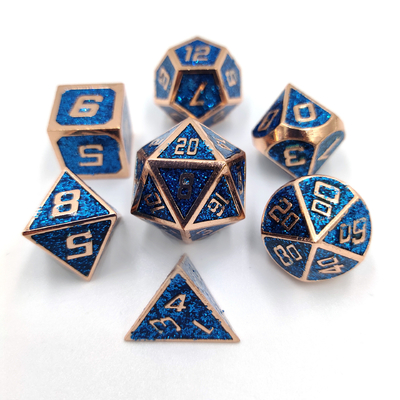 Flash Powder Metal Multi Face Role Jogar dados Set Caracter azul